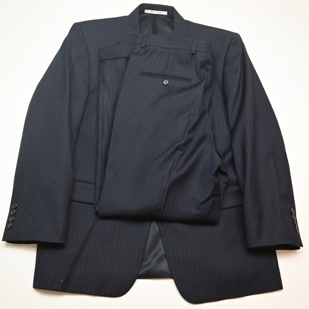 Hickey Freeman‎ 40S 34x30 Navy Blue Striped 100% Wool USA Made Mens Suit